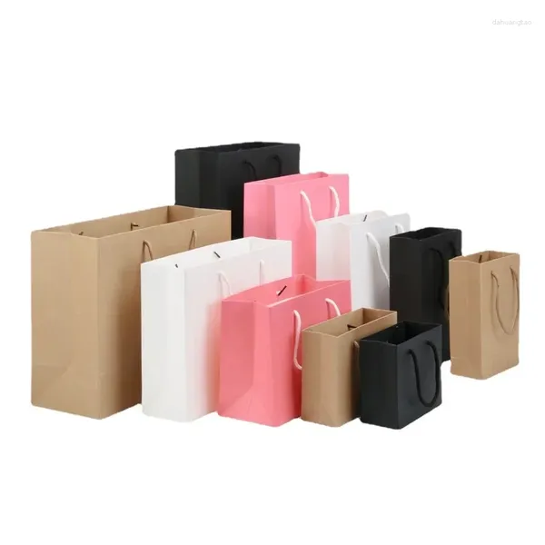 Envoltura de regalo 10pcs bolsas portátiles de papel kraft para regalos ropa de compra comida para comida para comida ecológica bolsa de envasado ecológico tamaño de logotipo personalizado al por mayor