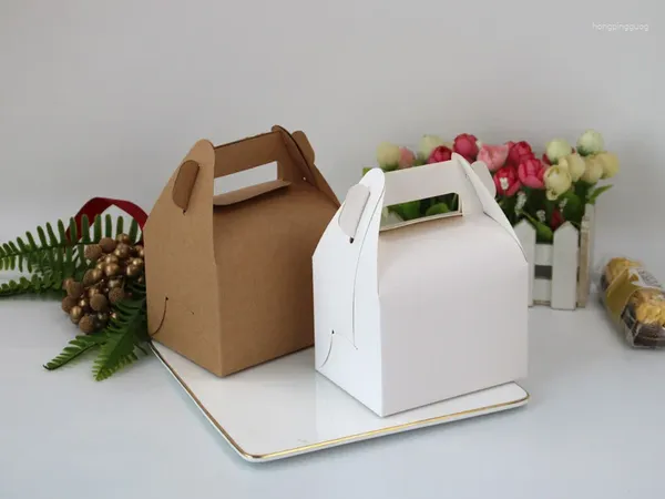 Enveloppe cadeau 10pcs kraft papier bacs de gâteau portables sacs bonbons sacs de fête de fête pour les fournitures de baptême d'anniversaire de mariage