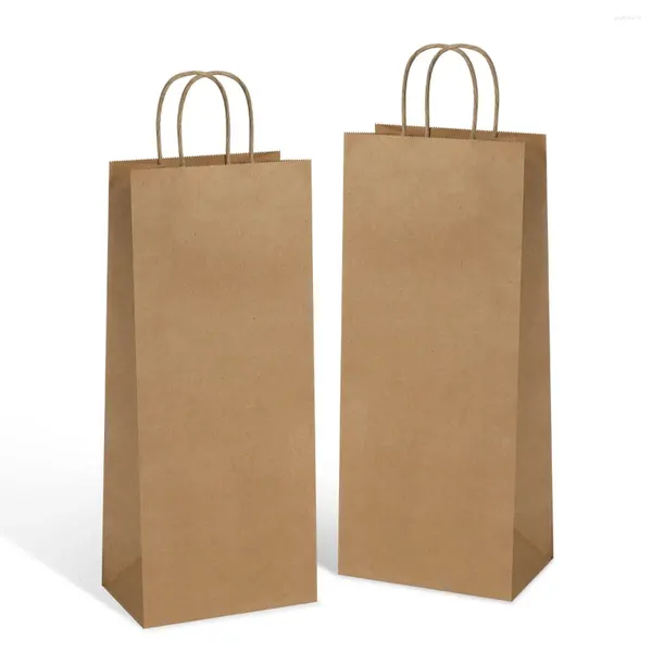 Emballage cadeau 10pcs sacs de vin en papier kraft avec poignées pour bouteilles recyclables brun fête emballage au détail