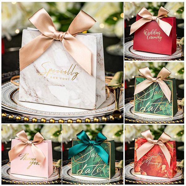 Papel de regalo 10 Uds caja grande de boda con cintas bolsa de papel Kraft cajas de dulces uso para pasteles galletas fiesta Navidad cumpleaños bodas
