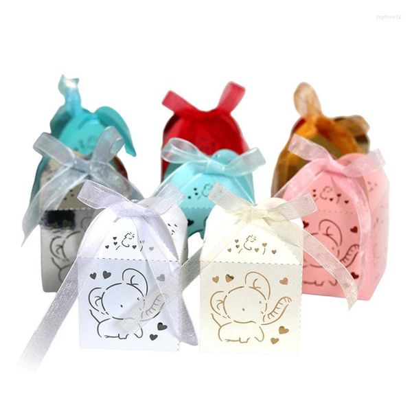 Envoltura de regalo 10 unids corte láser elefante cajas de dulces carro favor de boda con cinta baby shower cumpleaños