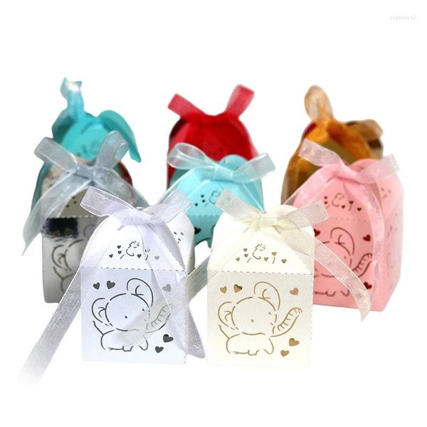 Cadeau cadeau 10pcs découpé au laser éléphant bonbons boîtes chariot faveur de mariage avec ruban bébé douche anniversaire