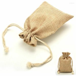 Emballage cadeau 10 pièces sacs en lin pochette sac en Jute sac à cordon bijoux noël pour les stockages de fête à la maison 10cm x 8cm