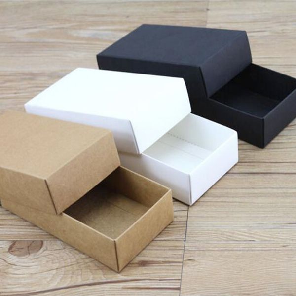 Papel de regalo 10 unids / lote 10 tamaños Kraft Negro Caja de papel blanco Papel en blanco Caja de embalaje de regalo Caja de cartón con tapa Regalo Cajas de cartón grandes 230301