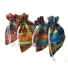  Envoltura de regalo 10pcs/lote 10x14cm viento étnico bolsas de lino de algodón viga bocan budista bolso bolso bolsa