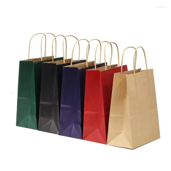 Cadeau cadeau 10pcs / lot 21x15x8cm multifonction sac de papier kraft de couleur foncée avec poignées pour les magasins de cadeaux fête de Noël de haute qualité en gros