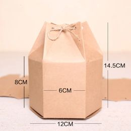 Geschenkverpakking 10 stks/partij 6*12*14.5 cm 2.36 "x 4.72" x 5.7 "Stand Up Kraft Verpakking Gift Candy Hexagon Doypack Kraftpapier Dozen Met Touw Moer 231023