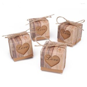 Papel de regalo 10 unids/lote caja elegante dulces cajas de recuerdos de boda bolsa de papel Kraft con cordel de arpillera