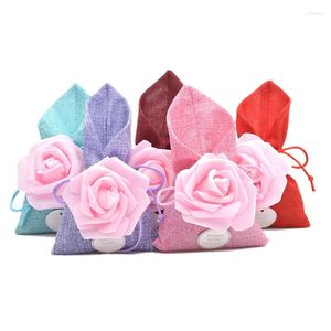 Envoltura de regalo 10 unids/lote clásico natural yute arpillera bolsa con cordón bolsas de flores rosas joyería caramelo decoración del banquete de boda