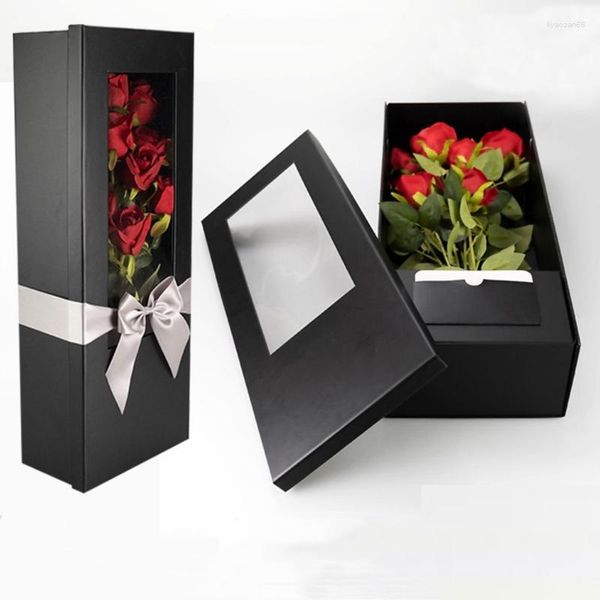 Envoltura de regalo 10 unids / lote Creativo Plegable Cielo Tierra Cubierta Apertura Ventana Caja de flores Día de San Valentín Embalaje de rosas