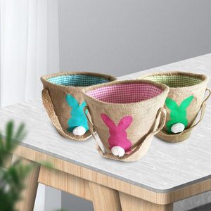 Geschenkomschakeling 10 -stcs/lot Pasen emmer jute jute ei jachtmand met donzige staart twee handgrepen tas enorm opslag bedrukte bunnygift cadeau