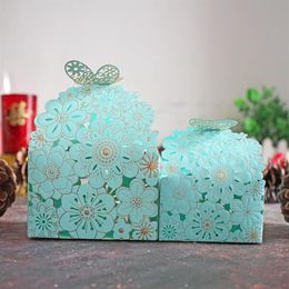 Envoltura de regalo 10 unids / lote Golden Hollow Butterfly Candy Bag Box Paquete Cajas de favor de boda Gracias Bolsas de fiesta de cumpleaños326z