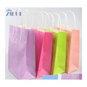 Emballage cadeau 10 Pcs/Lot haute qualité sac en papier Kraft avec poignées Festival pour mariage fête d'anniversaire bijoux sacs livraison directe maison Ga Otq3Y