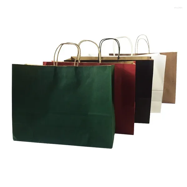 Cadeau cadeau 10pcs / lot sacs en papier avec poignée 42 31 13cm multicolore multifonction fête fournitures de vacances sac d'emballage horizontal