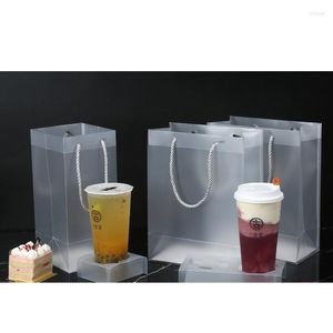 Emballage cadeau 10 pièces/lot thé emballage sac fourre-tout boisson café lait à emporter jetable Transparent plastique unique deux tasses sacs à main