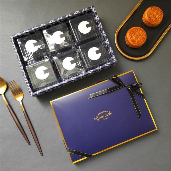 Cadeau cadeau 10pcs luxe 80g carré gâteau de lune boîte d'emballage de gâteau de lune porte-conteneur sacs sacs à main portables faveurs de fête feuilletée