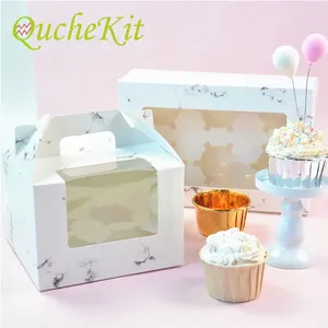 Geschenkomschakeling 10 stks marmeren patroon 1/2/4/6 korrelbord Cake Packing Box Muffin Cupcake Packaging Boxes Bakery Pastry met handvat