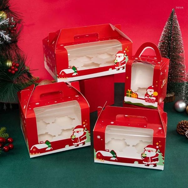 Papel de regalo 10 Uds casarse con Navidad Kraft caja para cupcakes con asa paquete de galletas Santa Claus niños lindos vacaciones Feliz año fiesta Favor