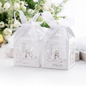 Envoltura de regalo 10 unids Mini caja de dulces Hollow Bird Cage DIY Cajas de galletas con cinta blanca Caja de decoración de boda romántica