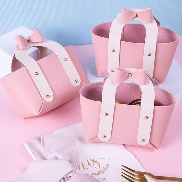 Emballage cadeau 10 pièces Mini sacs en cuir PU avec ruban bébé fille douche fête faveur anniversaire événement petite entreprise emballage fournitures