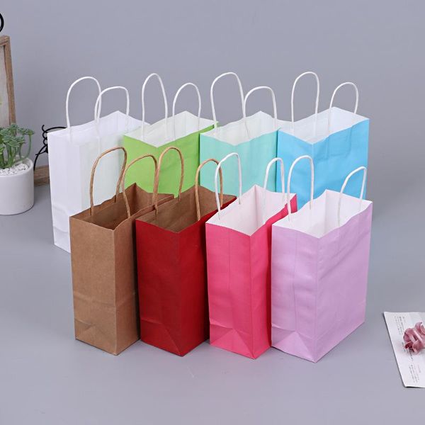 Emballage cadeau 10 pièces Mini petit sac en papier Kraft avec poignées Festival sacs à provisions de bonbons de haute qualité cadeau