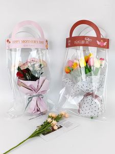 Cadeau cadeau 10pcs fête des mères sac de fleurs de poche transparent PVC poignée demi-ronde sac à main petit bouquet emballage matériaux floraux
