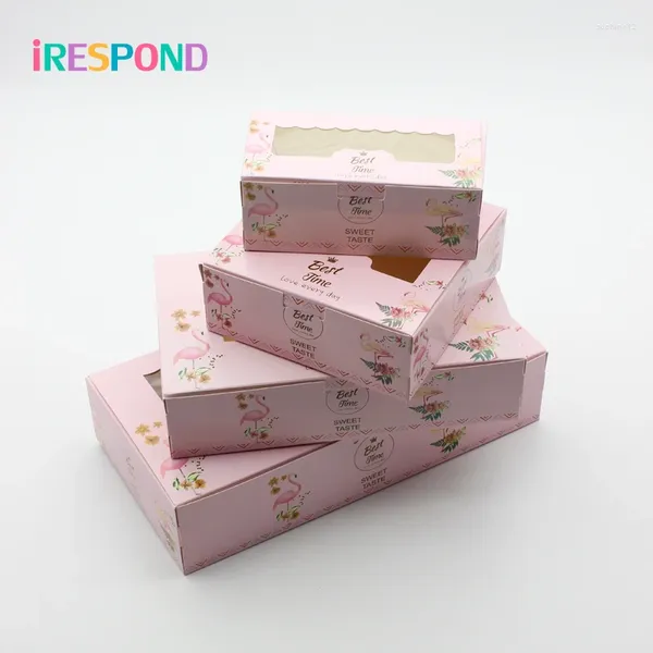 Enveloppe cadeau 10pcs Boîte d'emballage avec fenêtre en PVC Flamingo Pink Decoration Party Favor Paper Package Package Cake Boxes