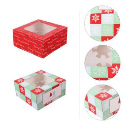 Cadeau cadeau 10pcs papier boîtes à biscuits de Noël 4 cavités boîte à cupcakes avec fenêtre transparente cadeau