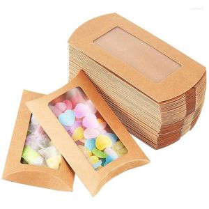 Emballage cadeau 10 pièces oreiller forme Cookie boîte à bonbons avec fenêtre mariage noël Kraft papier emballage boîtes fournitures de fête d'anniversaire