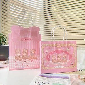 Cadeau cadeau 10pcs sac de papier d'arc d'ours rose avec poignées sacs de shopping de festival emballage pour la fête d'anniversaire
