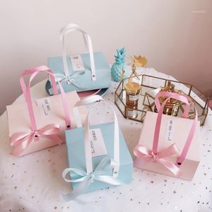 Emballage cadeau 10 pièces rose bleu sacs à main poignée boîte Portable bonbons Biscuit boîtes à gâteaux mariage fête d'anniversaire pochette