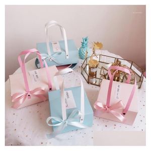 Geschenkomschakeling 10 stcs roze blauwe handtassen Handvat doos draagbare snoep koekje bakboxen bruiloft verjaardagsfeestje zakje