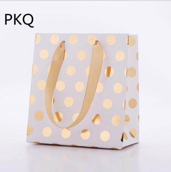 Cadeau cadeau 10pcs sacs en papier kraft doré à pois pour sac de fête de mariage de festival recyclable shopping avec poignée1