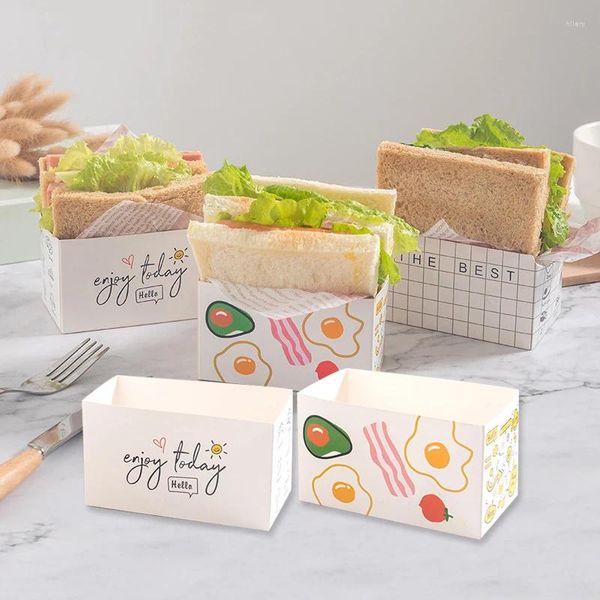 Enveloppe-cadeau 10pcs BOX PORTABLE Sandwich Sandwich Emballages à résidence alimentaire à l'huile Picnif Picnique Rectangulaire Cake Packaging Snack Bakery