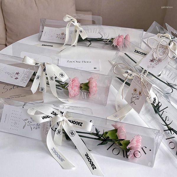 Envoltura de regalo 10 unids Caja de flores portátil Transparente Mini embalaje Triángulo Envoltura Decoración del banquete de boda Día de la madre