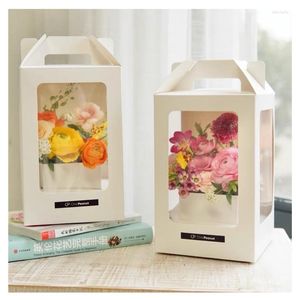 Cadeau cadeau 10pcs portable transparent carré fenêtre panoramique boîte à fleurs emballage blanc saint valentin