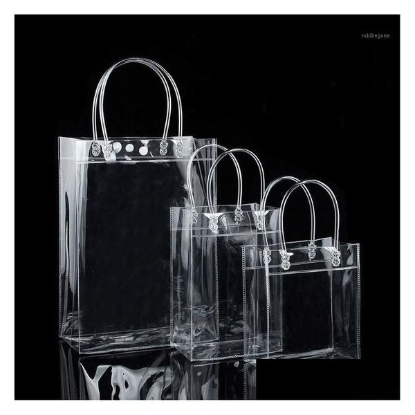 Envoltura de regalo 10 Unids Bolsas de plástico de PVC con asas Empaquetado de vino Bolso transparente Favores de fiesta Bolsa Moda Pp Button1 Drop Delivery Home Ga Dhcx0