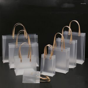 Geschenkomschakeling 10 stks PVC Transparante tas met handgrepen Clear Tote PP voor bruiloft Kerstfeest Candy Frosted pakket Handtas