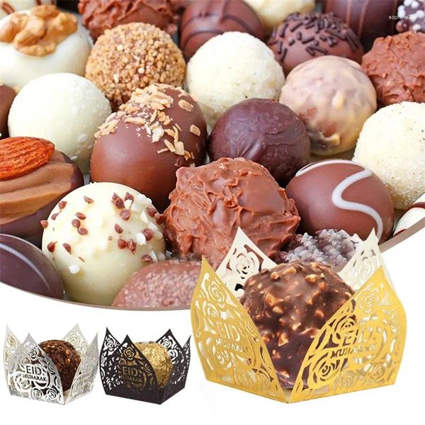 Envoltura de regalo 10 unids Ramadán Envoltorios de chocolate Papel Mini Tazas para hornear Pastel Liner Eid Mubarak Candy Bandeja de comida Caja Islámica Musulmana Suministros para fiestas