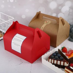 Emballage cadeau 10 pcs Rouge Gâteau Alimentaire Kraft Papier Boîte Emballage Muffin Cupcake Dessert Cuisson Boîtes Avec Poignée De Noël Fête De Mariage