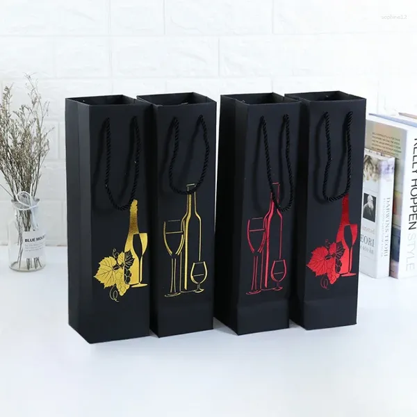 Envoltura de regalo 10pcs bolso de vino tinto estampado negro de cartón grueso bolsas de embalaje portátiles de champán