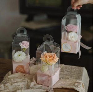 Geschenkomschakeling 10 stcs Rose Flower Transparant PVC Box Lighthouse Portable Arrangement Packaging Valentine Bouquet