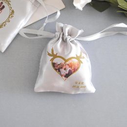 Cadeau cadeau 10pcs satin doux sacs de soie de mariage de stockage de bijoux sac emballage bonbons cookies avec logo personnalisé