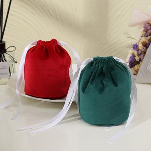Geschenkwikkeling 10 stks/set kerstkan snoep tas tas ronde fluweel trouwdoos tassen voor feest 14x15 cm