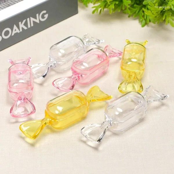 Enveloppe cadeau 10pcs / set mini boîte de bonbons transparent en plastique mignon contenant de rangement en forme de bonbons pour baby shower de mariage