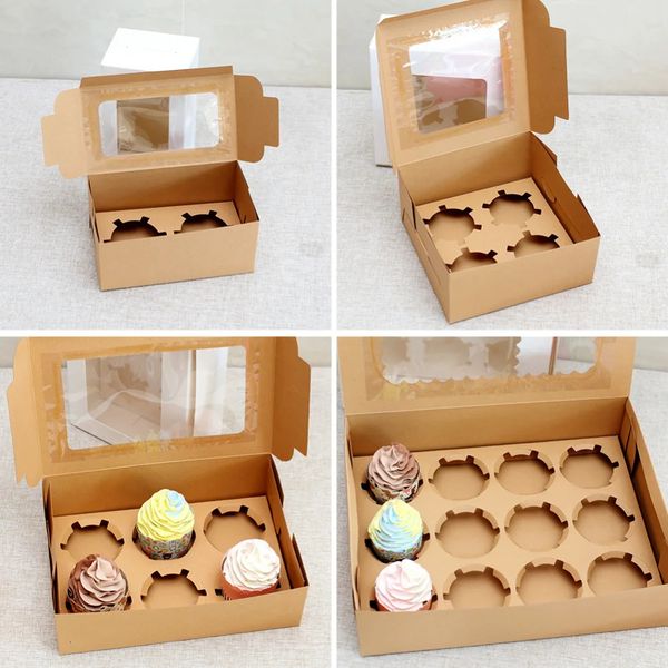 Cadeau cadeau 10pcs / set portable transparent fenêtre cupcake boîte gâteau biscuit biscuit paquet boîtes pâtisserie emballage dessert conteneur boîte-cadeau 231020