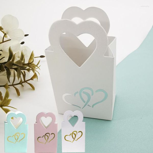 Cadeau cadeau 10pcs petite boîte haut de gamme poignées amour coeur bronzant haricots bonbons sacs de mariage faveur saint valentin bijoux jour baby shower