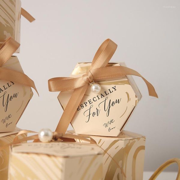 Emballage cadeau 10 pièces petit haut de gamme mariage bonbons boîte d'emballage papier ruban perle hexagonale étui chocolat Biscuit Festival stockage paquet