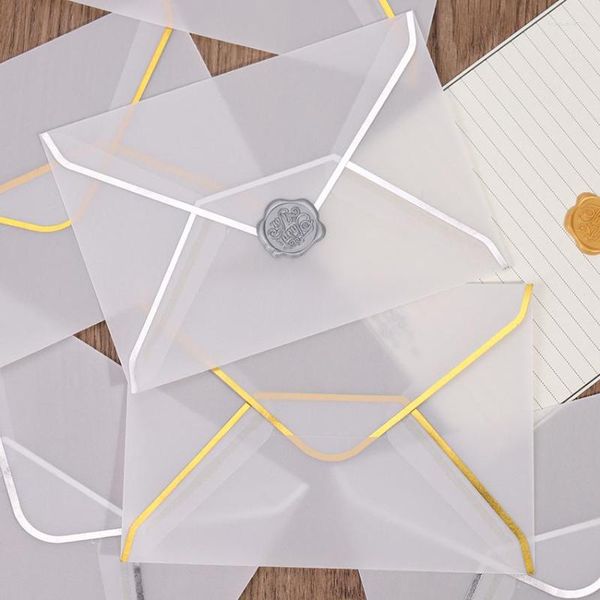 Envoltura de regalo 10 unids Papel de ácido sulfúrico Sobres translúcidos en blanco con bordes dorados para bricolaje Tarjeta postal Almacenamiento Embalaje de boda