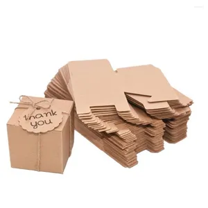 Enveloppe-cadeau 10pcs Merci Candy Boxes Mini Square avec cordes Pakcing Box portable Kraft Paper Cookie Food Emballage